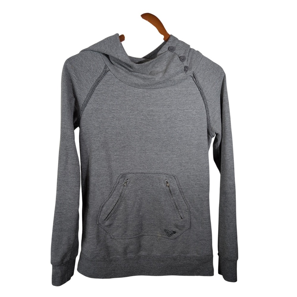 Roxy Womens Gray Cowl Neck Button Hoodie Zippered Pocket Pullover Y474301J Small